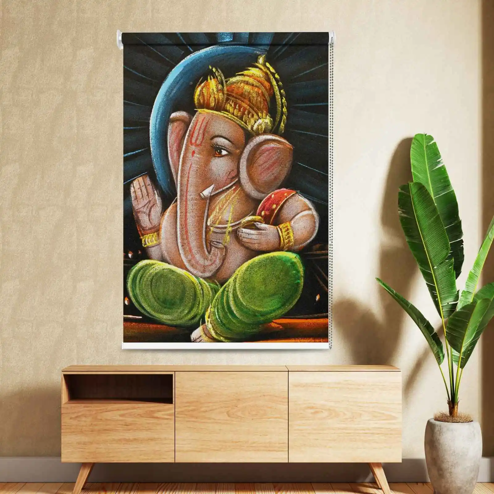 Artistic Lord Ganesha Roller Blind for Mandir and Pooja Room Decor