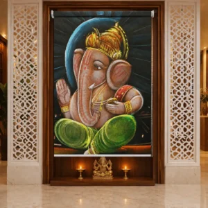 Artistic Lord Ganesha Roller Blind for Pooja Room and Mandir Decor