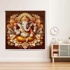 Divine Lord Ganesha Roller Blind with Lotus Motif for Pooja Room & Mandir