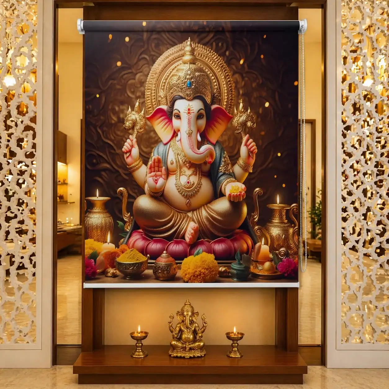 Ganpati Bappa Roller Blind for Pooja room and Temple decor 1 Ganpati Bappa Roller Blind for Pooja room and Temple decor