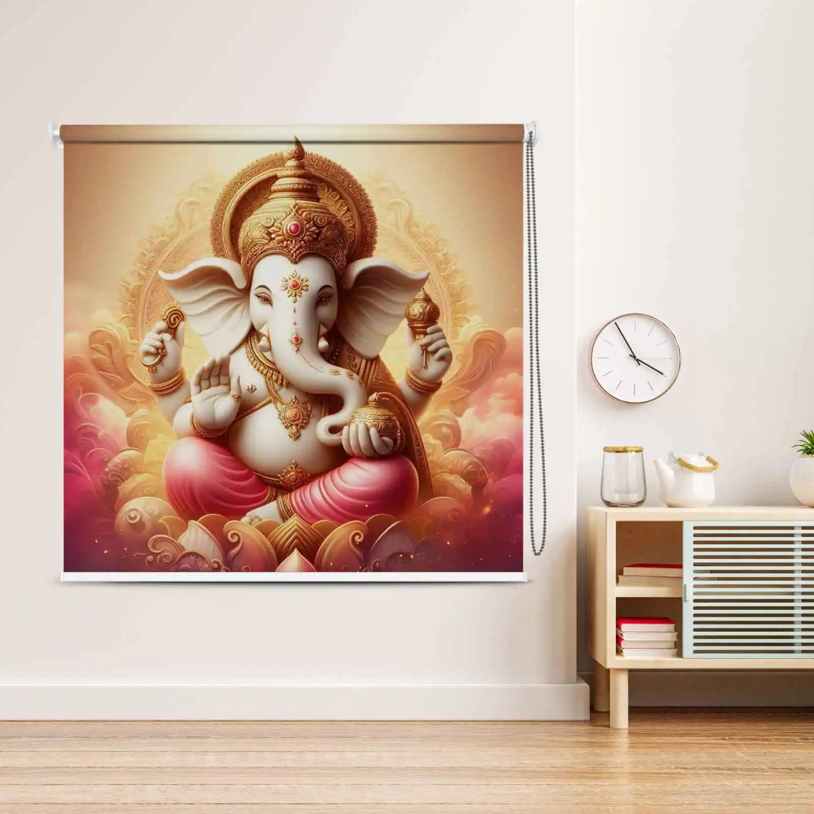 Hindu Spiritual Lord Ganesha Roller Blind for Pooja Room and Mandir