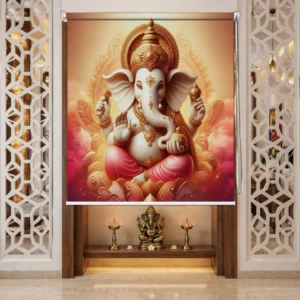Hindu Spiritual Lord Ganesha Roller Blind for Pooja Room and Mandir
