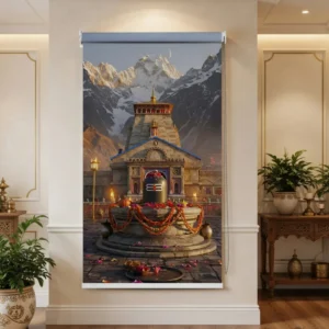 Kedarnath Temple and Shivling design Roller Blind for Pooja Room and Mandir