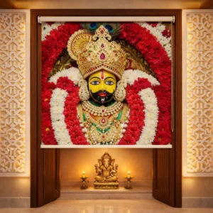 Khatu Shyam Floral Roller Blind for Pooja Room and Mandir