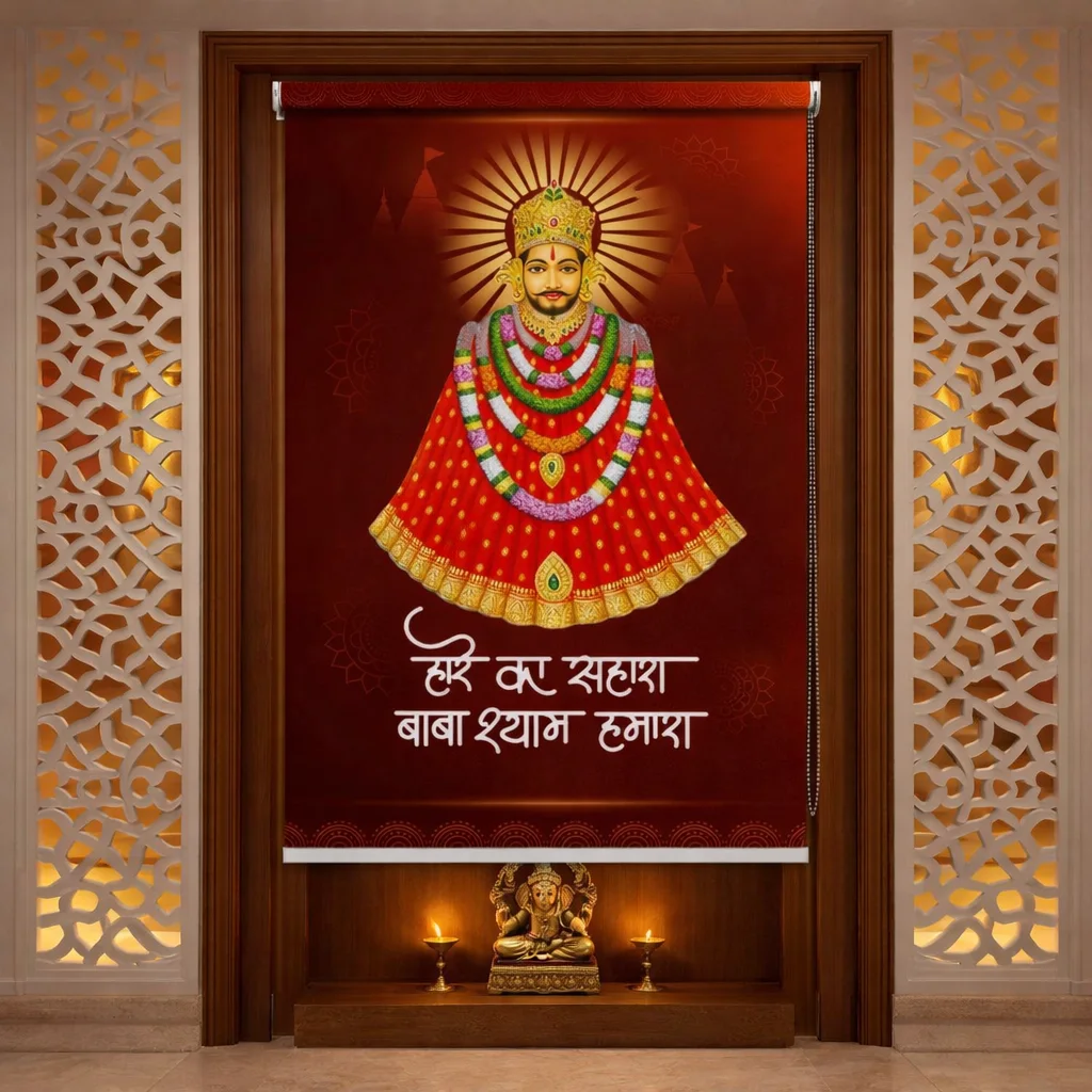 Khatu Shyam Pooja Room Roller Blind with Red Divine Attire 1 Khatu Shyam Pooja Room Roller Blind with Red Divine Attire