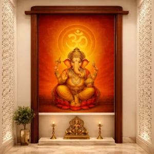 Lord Ganesha Roller Blind with Om - Perfect for Mandir & Pooja Room