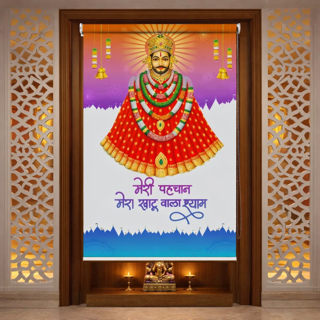 Mandir Roller Blind with Khatu Shyam print design 1 Mandir Roller Blind with Khatu Shyam print design