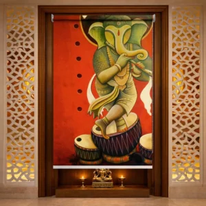 Musical Lord Ganesha Roller Blind for Artistic Spiritual Pooja Room Decor