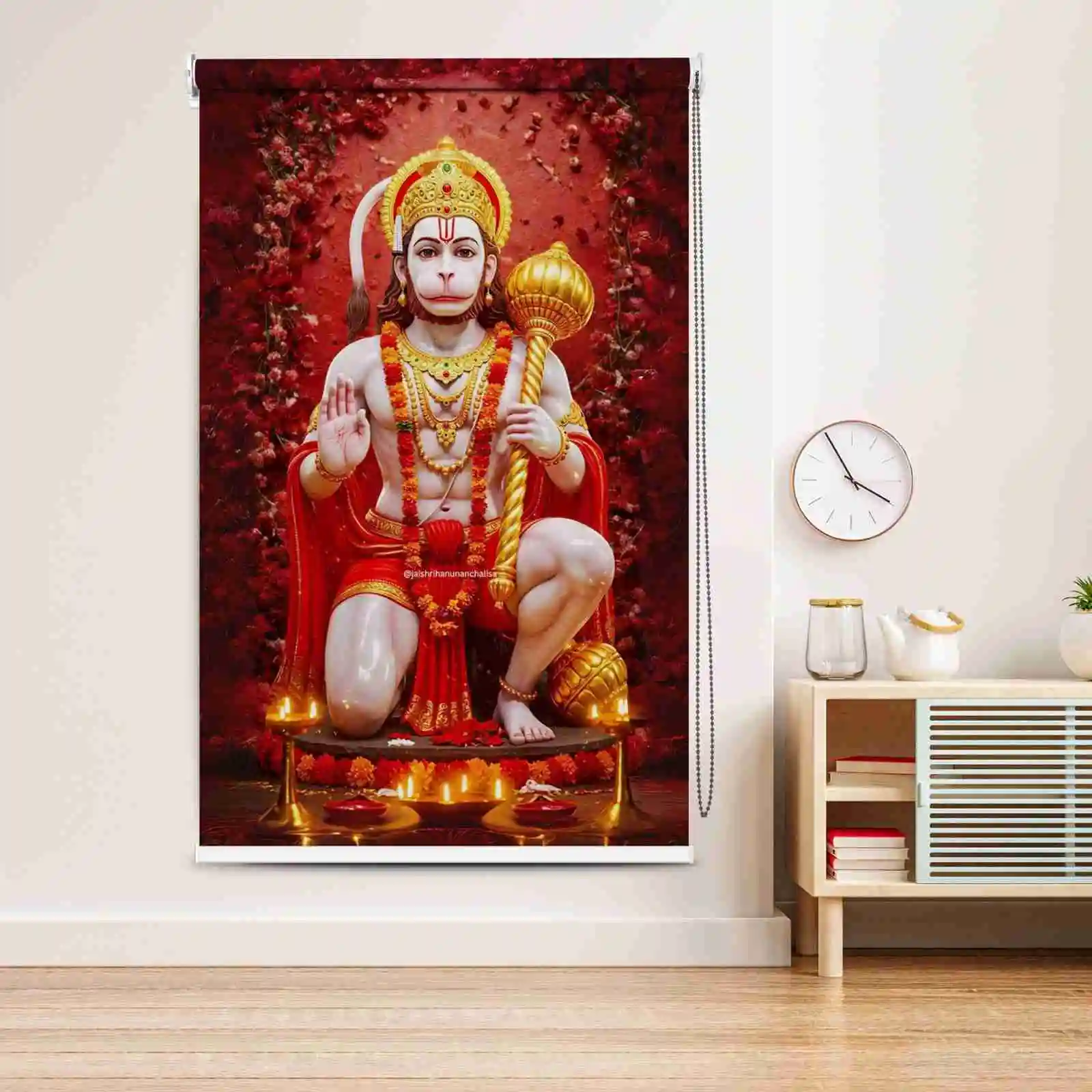 Pavan Putra Lord Hanuman Roller Blind for Pooja Room and Mandir spiritual decor