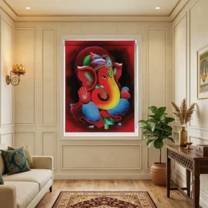 Artistic Colorful Lord Ganesha Roller Blind for Pooja Room and Temple