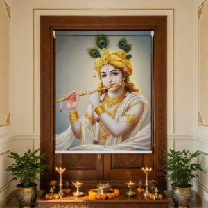Divine Krishna Playing Flute Roller Blind for temple