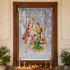 Divine Love Radha Krishna Swing Roller Blind for Pooja Room