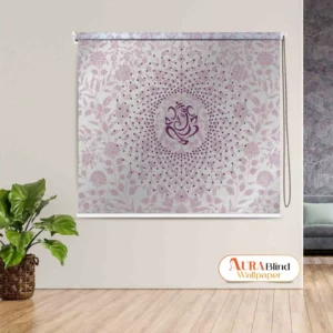 Elegant floral Lord Ganesha roller blind in lavender design for puja room Decor, Temple home, and meditation areas