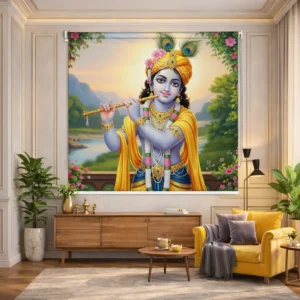 Elegant Lord Krishna Playing Flute Roller Blinds for Mandir and Pooja room