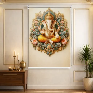Home Decor Items Online at Best Price in India 28 Floral and Artistic Lord Ganpati Roller Blind for Pooja Room