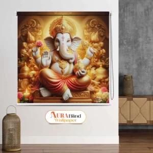 Golden Bhagwan Ganesha Roller Blind for Temple and Puja Room