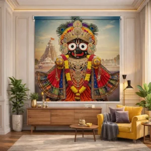 Lord Jagannath with Jagannath Puri Temple background Pooja Room Roller Blind