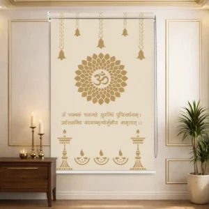 Home Decor Items Online at Best Price in India 4 Om (ॐ) and Vedic Shloka design Roller Blind for Puja Room and Temple