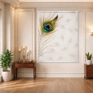 Peacock Feather (Mor Pankh) Design Roller Blinds for Pooja Room