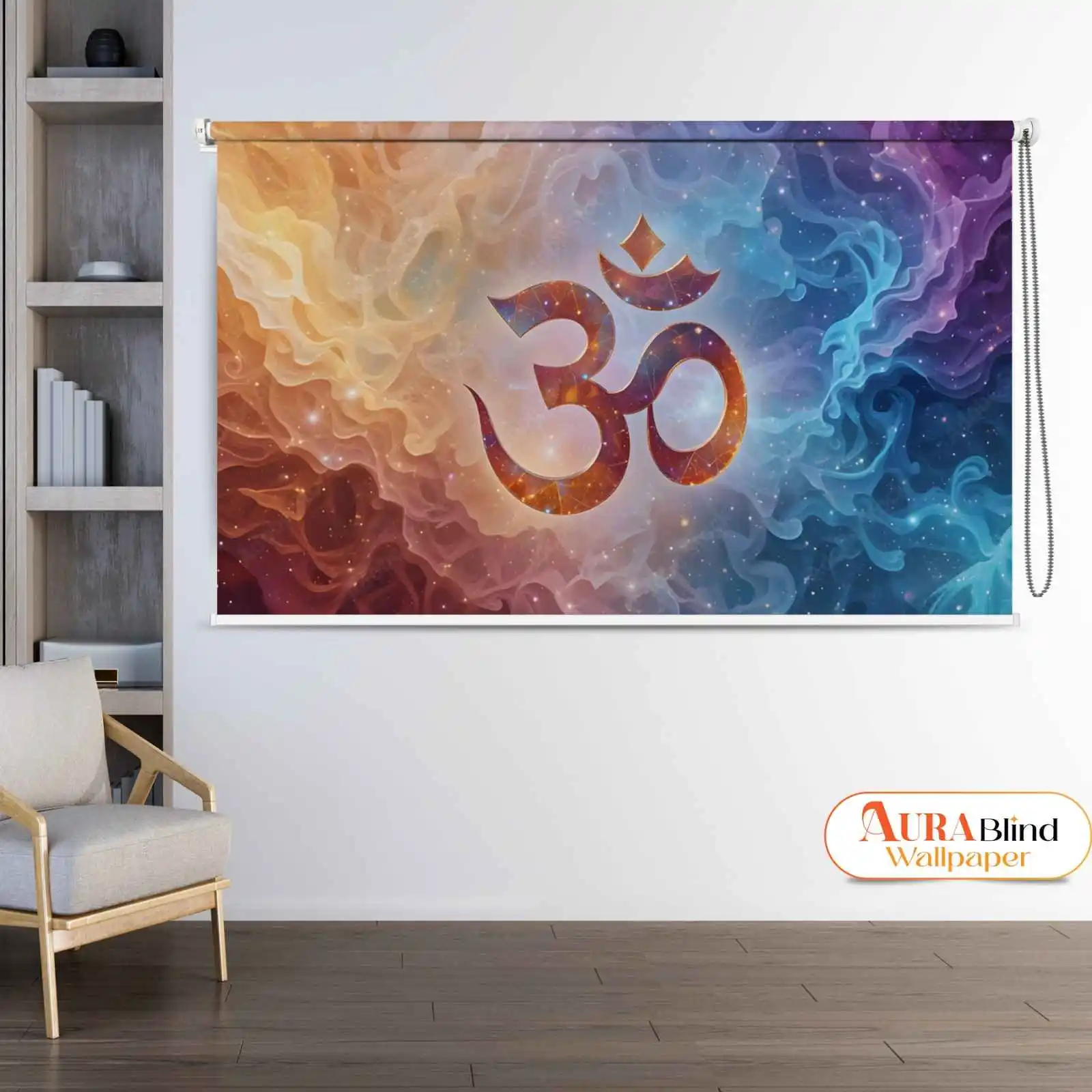 Cosmic Om Roller Blind for Pooja Roomr with galaxy design