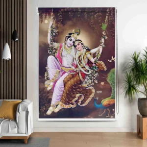 Spiritual Radha Krishna Swing Roller Blind for Temple