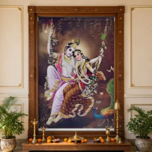 Spiritual Radha Krishna Swing Roller Blind for Temple