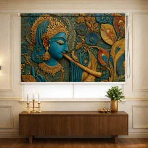 lord Krishna artwork design Roller Blind with Flute and Peacock Feather