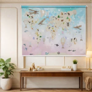 Educational World Map Roller Blind for Kids' Room
