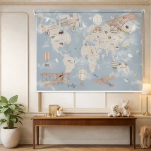 Educational World Map Window Roller Blind with Adventure Theme