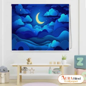 Moon and Clouds Dream Theme Night Sky Roller Blind for Kids with moon and clouds design