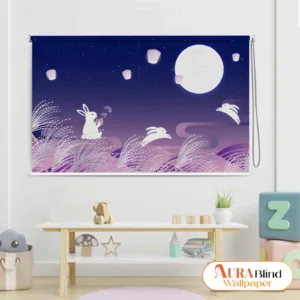 Moonlight Bunny Dreamy Night Sky Design Kids Room Roller Blind