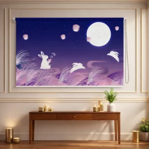 Moonlight Bunny Dreamy Night Sky Children's Room Roller Blind Design 