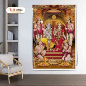 Ram Darbar Roller Blinds for Pooja Room and Mandir with Lord Rama, Sita, Lakshman, and Hanuman design