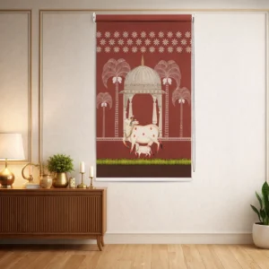 Traditional Indian Kamadhenu Cow Pichwai Design Temple Roller Blinds