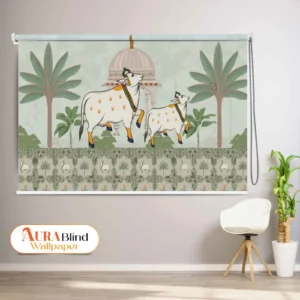 Divine Cow and Calf Pichwai Roller Blind