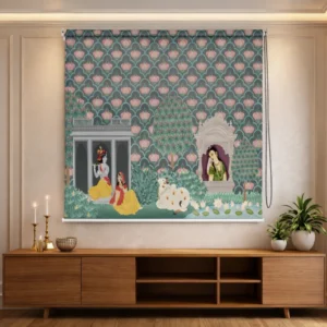 Home Decor Items Online at Best Price in India 61 Divine Radha Krishna Lotus Garden Pichwai Roller Blind