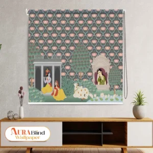 Divine Radha Krishna Lotus Garden Pichwai Roller Blind