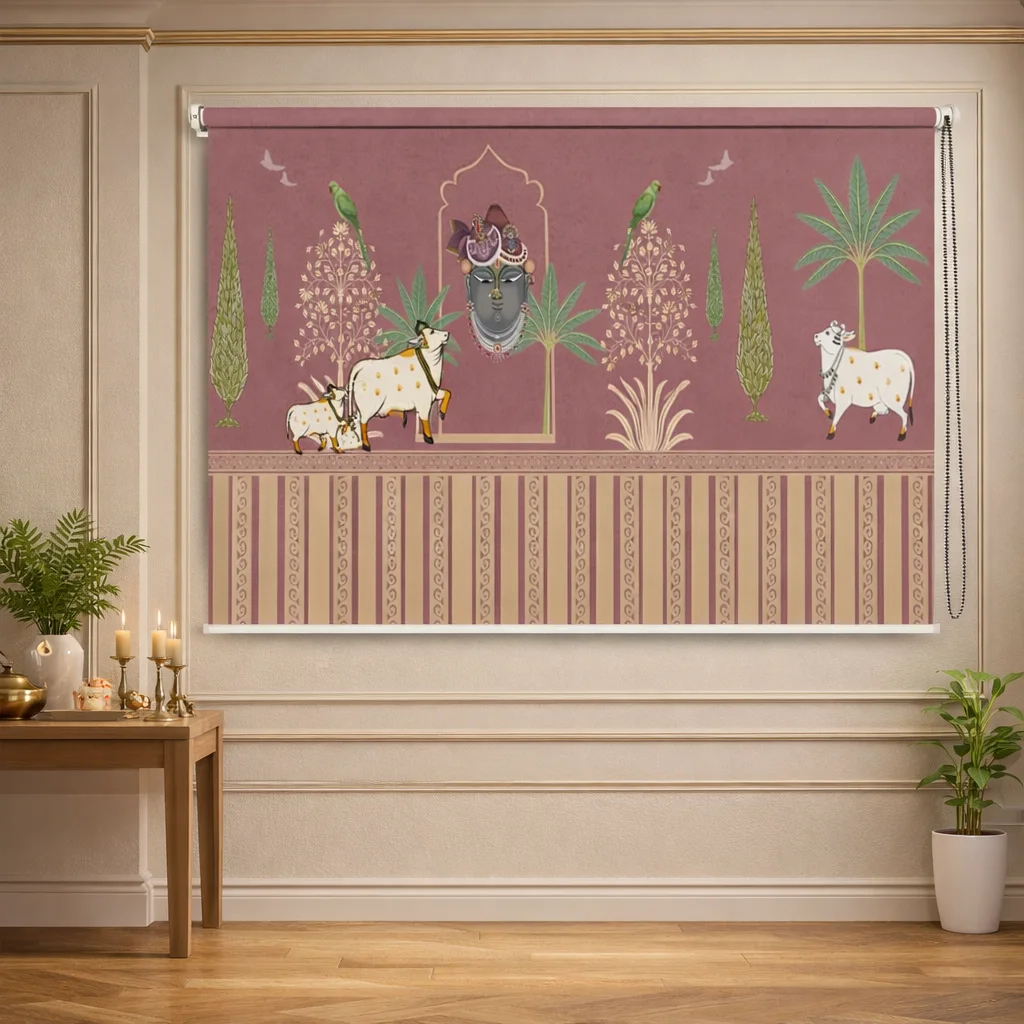 Lord Shreenathji Pichwai art design Roller Blind for Temple 1 Lord Shreenathji Pichwai art design Roller Blinds for Temple