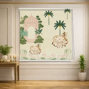 Pichwai Temple Roller Blind with Cow Design