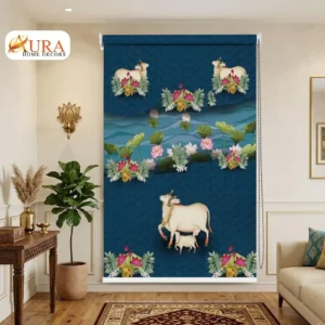 Buy premium Blinds & Wallpaper Online at Best Price in India 24 Royal Ethnic Pichwai Blue Cow and Lotus Lake Design Roller Blinds