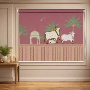 Home Decor Items Online at Best Price in India 60 Sacred Cow and Calf Heritage Pichwai Art Roller Blind for Pooja Room