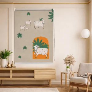 Traditional Indian Pichwai Pooja Room Roller Blind with Kamdhenu Cow