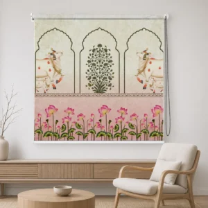Traditional Pichwai Cow and Mughal Arch Design Roller Blinds