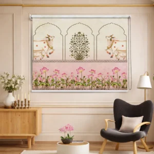 Traditional Pichwai Cow and Mughal Arch Design Roller Blinds