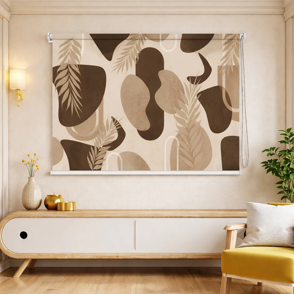 Abstract Earth Tone Roller Blinds for Living Room and Bedroom