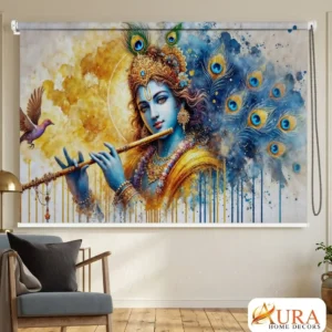 Home Decor Items Online at Best Price in India 39 Artistic Lord Krishna Flute Art Roller Blind for Pooja Room