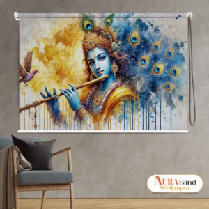 Artistic Lord Krishna Flute Art Roller Blind for Pooja Room