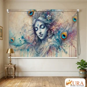Home Decor Items Online at Best Price in India 40 Artistic Lord Krishna Temple Roller Blind with Peacock Feather Design