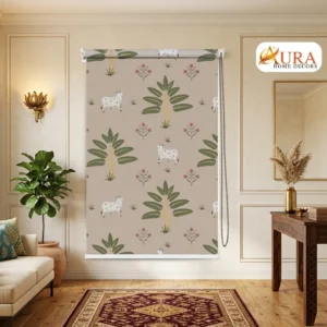 Home Decor Items Online at Best Price in India 49 Beige Botanical Pattern Cow and Palm Design Pichwai Roller Blind