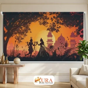 Home Decor Items Online at Best Price in India 36 Divine Romantic Radha Krishna Sunset Silhouette Roller Blind for Pooja Room